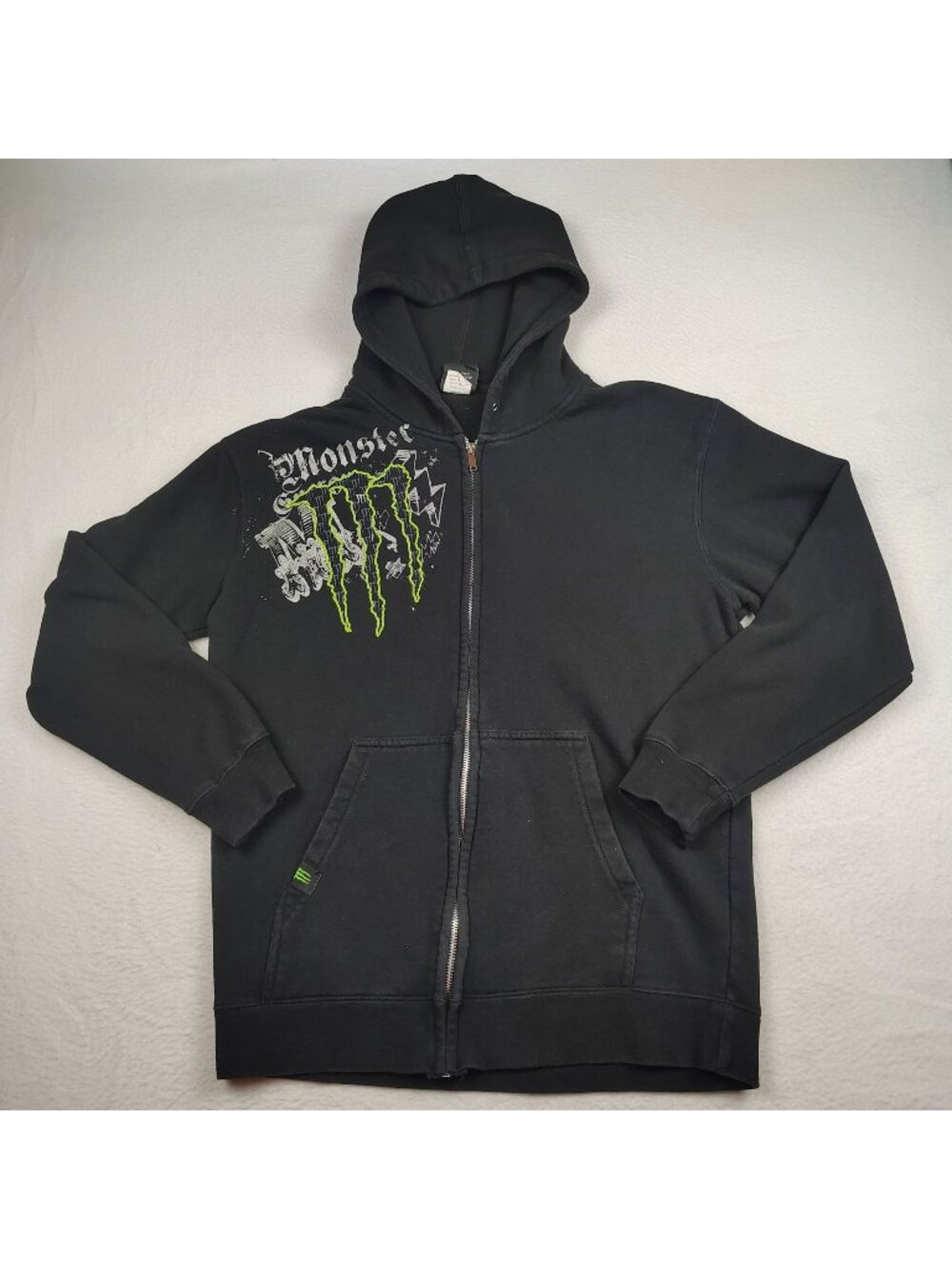 VTG Y2K Monster Energy Hooded Zip Up Jacket Goth Grunge Skater Sz M